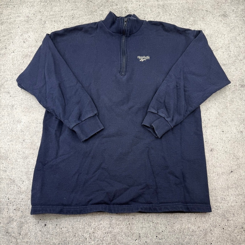 Vintage Made in USA Reebok Men Large Navy Quarter Zip Pullover Sweatshirt Fleece